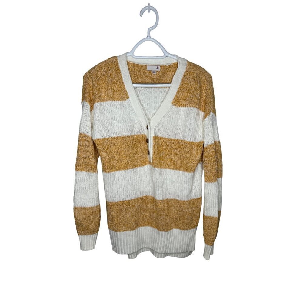SO Cotton & Acrylic Blend Striped Knit Sweater Yellow XS